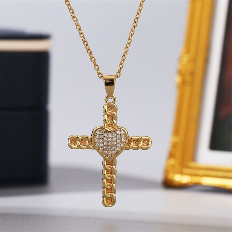 Collier Croix De Zirconium Incrusté De Cuivre Coréen En Gros Nihaojewelry