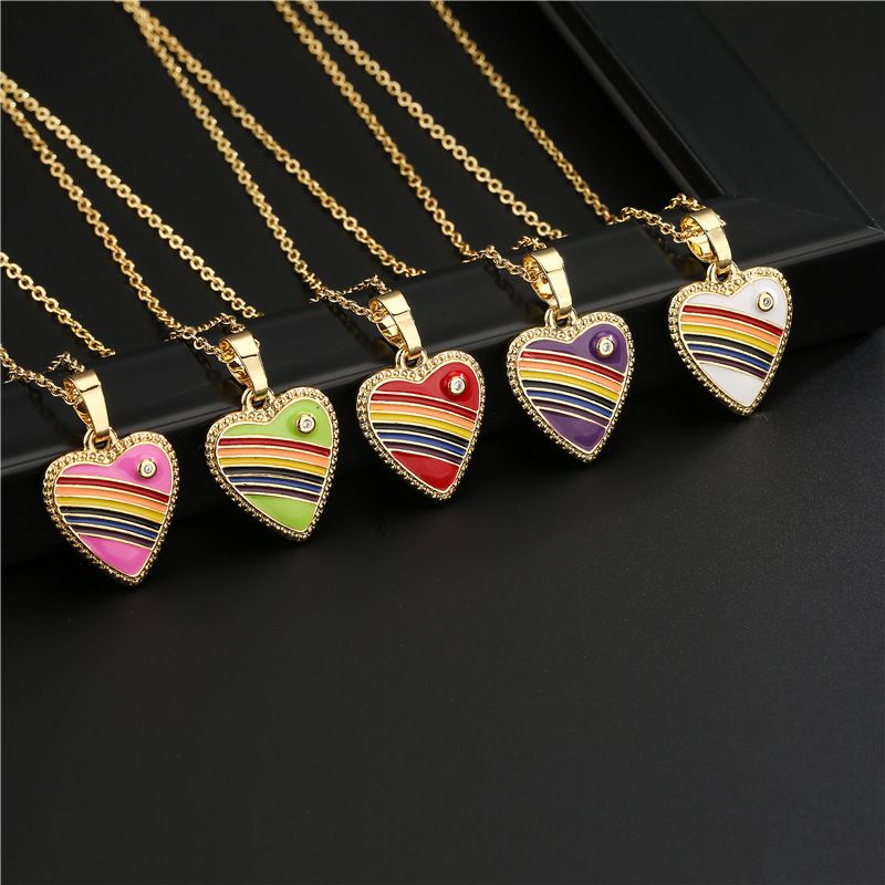 18k Fashion Rainbow Color Dripping Heart Inlaid Zircon Copper Necklace Wholesale Nihaojewelry