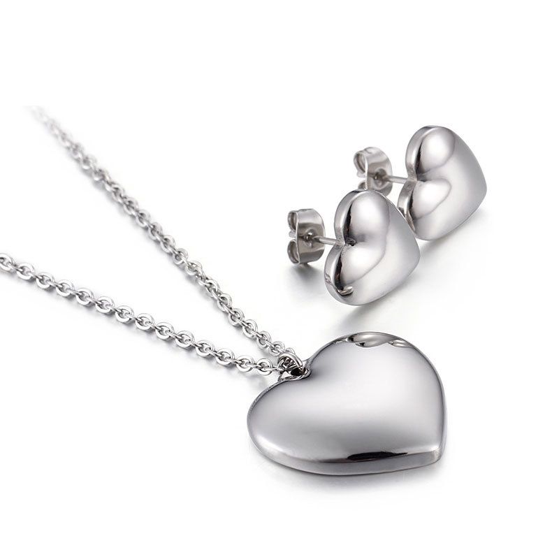 Heart Necklace Couple's Earrings Fashion Titanium Steel Women's Necklace Clavicle Necklace And Earrings Suite Factory Wholesale