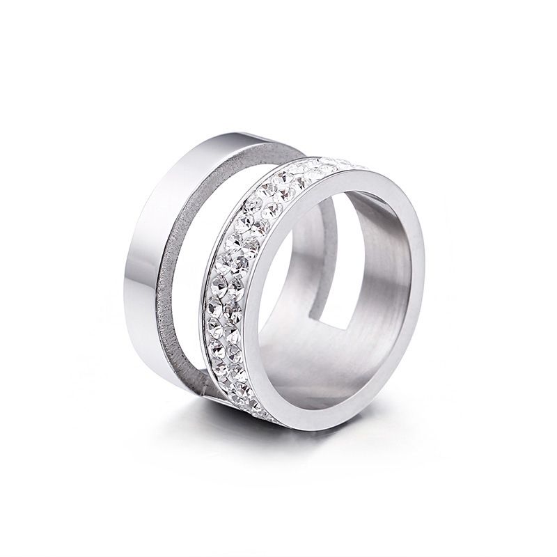 New Simple Hollow Double-layer Zircon-studded Stainless Steel Ring Wholesale Nihaojewelry