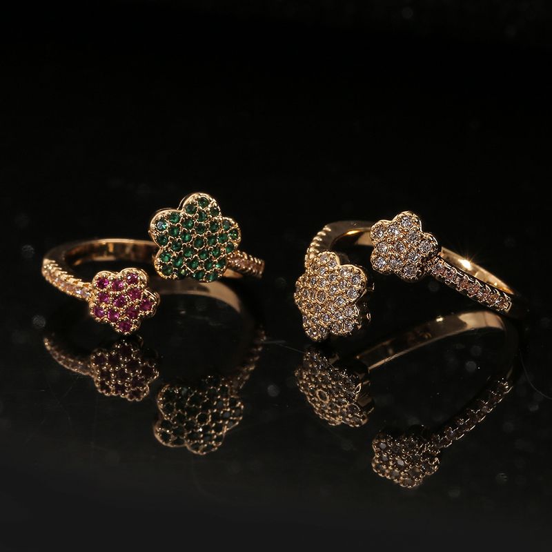 Bague En Cuivre D&#39;ouverture De Zircon Incrusté De Fleur Simple Vintage 18k En Gros Nihaojewelry