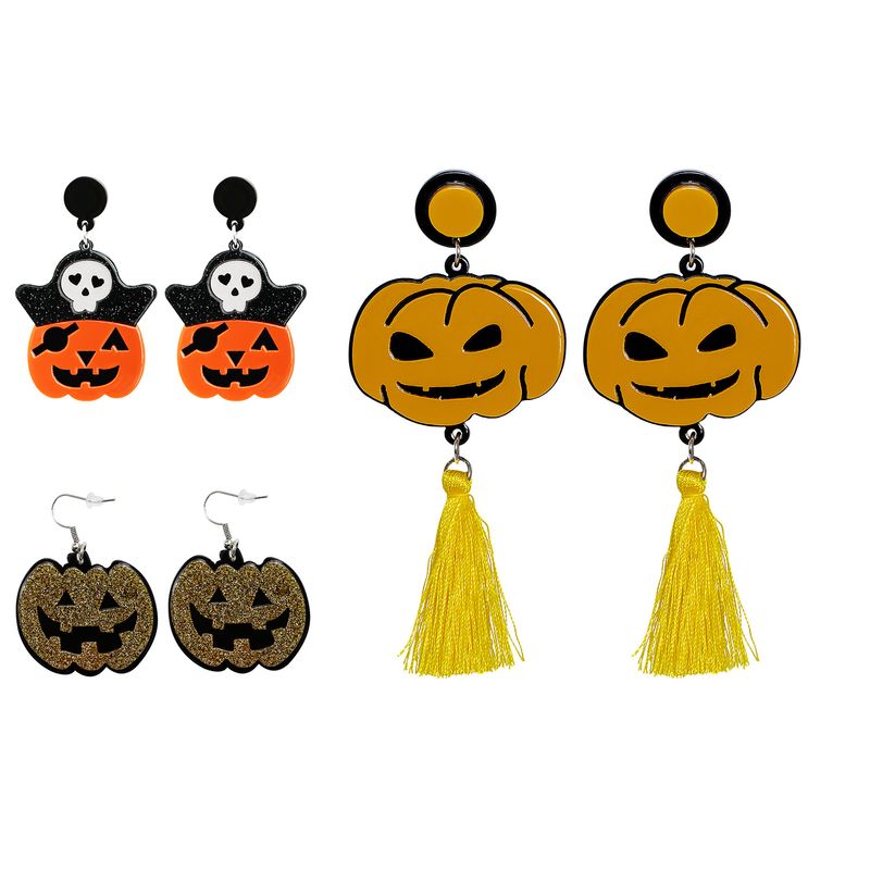 55631 Europe And America Creative Pumpkin Acrylic Plate Funny Earrings Halloween Ghost Tassel Long Rhinestone-encrusted Earrings
