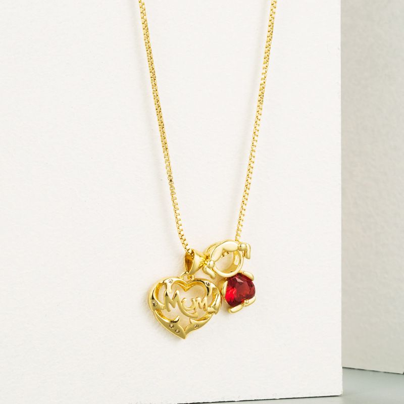 18k Fashion Mom Letter Hollow Heart Inlaid Zircon Copper Necklace Wholesale Nihaojewelry