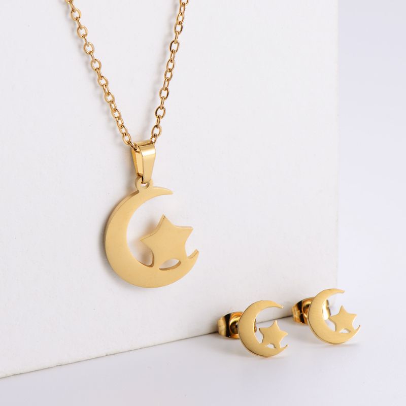 Einfache Moon Star Schlüsselbeinkette Ohrringe Set Großhandel Nihaojewelry