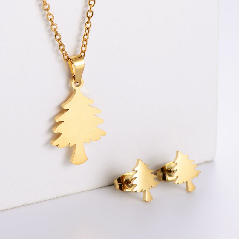 Mode Titanstahl Weihnachtsbaum Halskette Ohrringe Set Großhandel Nihaojewelry