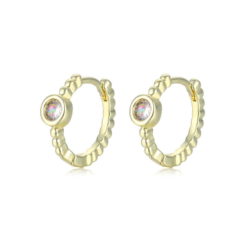 Boucles D&#39;oreilles Rondes En Cuivre Avec Un Seul Zircon Micro-incrusté En Gros Nihaojewelry