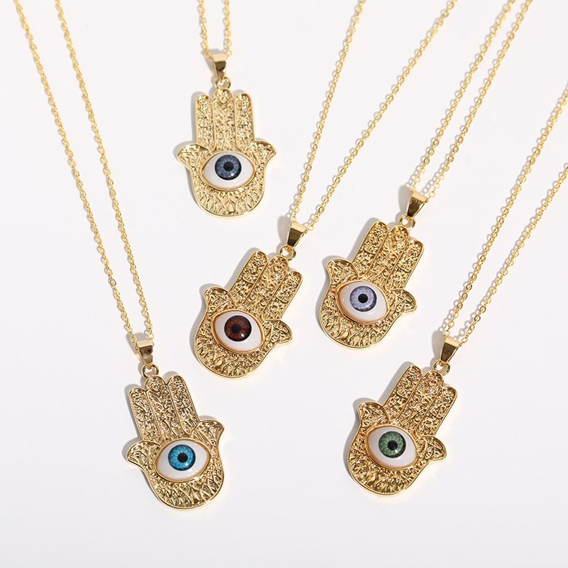 Devil Eye Palm Pendant Copper Gold Plated Necklace Wholesale Nihaojewelry