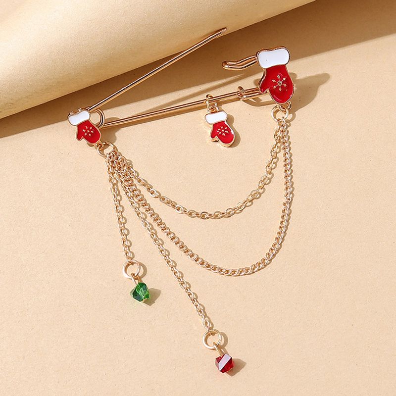 Christmas Series Glove Cystal Chain Tassel Pin Brooch Wholesale Nihaojewelry