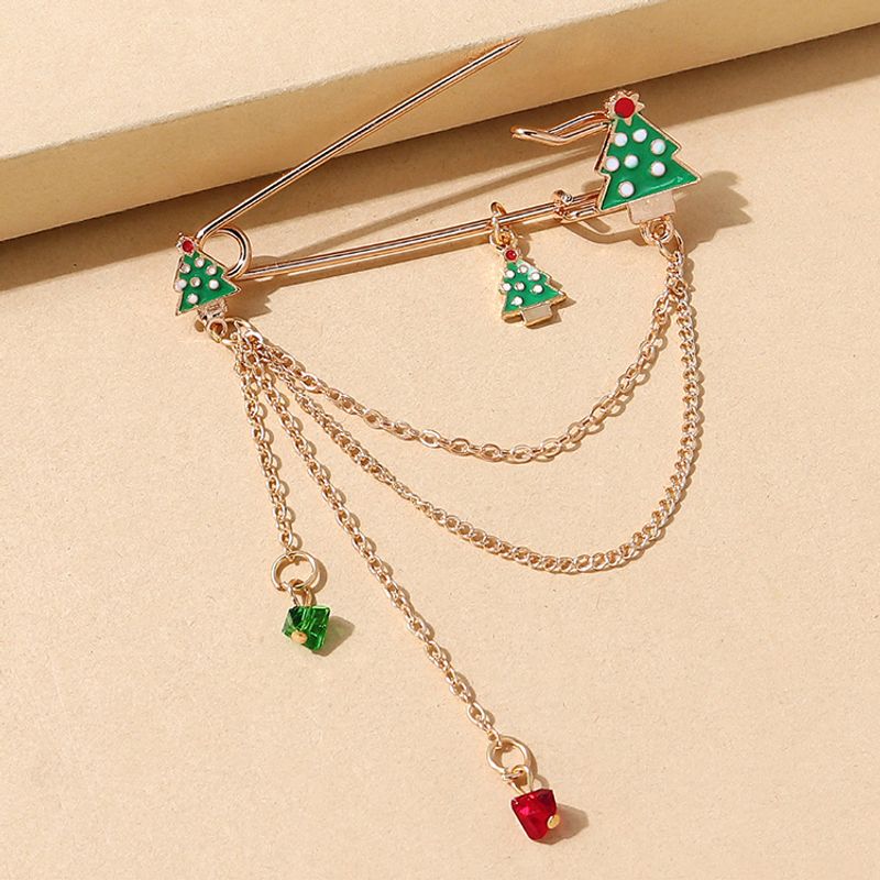 Christmas Series Tree Color Cystal Chain Tassel Pin Brooch Wholesale Nihaojewelry