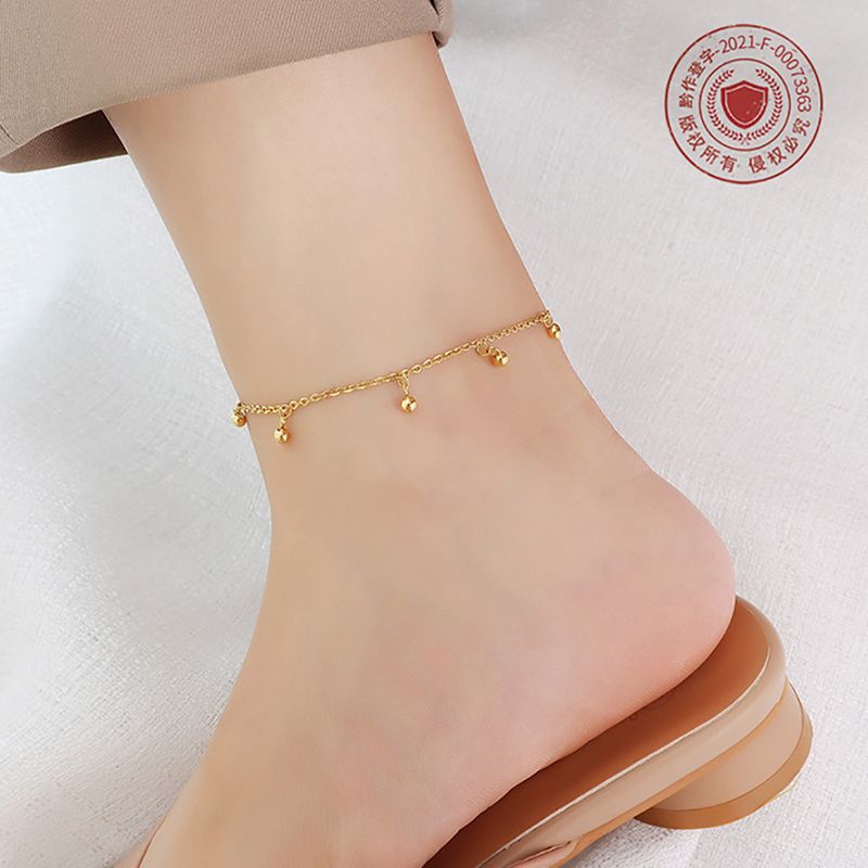Japanese And Korean Ins Style Simple Fashion Round Beads Anklet Titanium Steel Plated 18 Gold Fashion Trend Round Beads Anklet Ornament S080