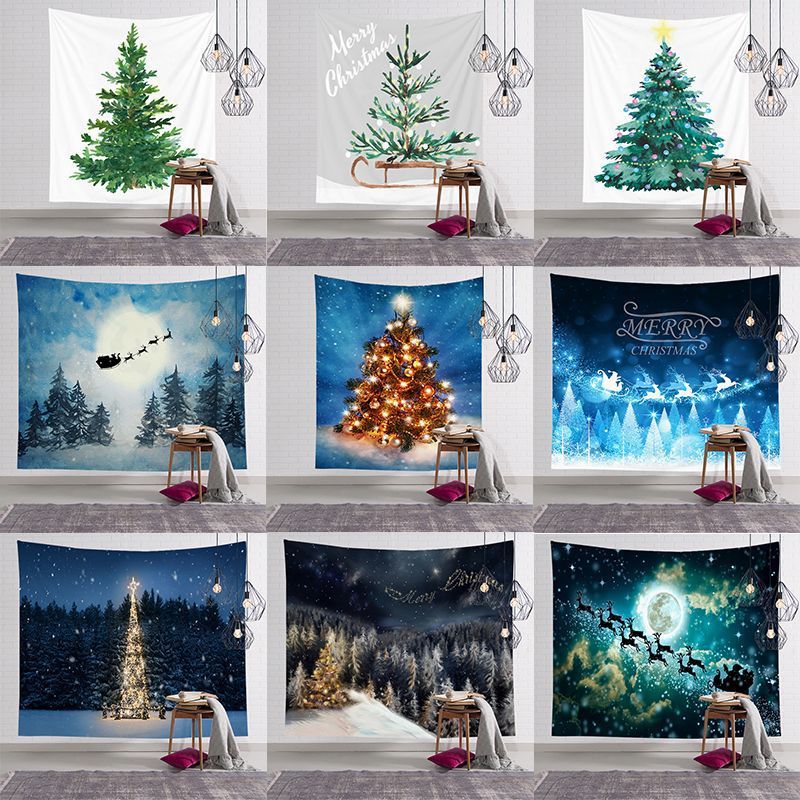 Christmas Watercolor Tree Snow View Print Wall Decoration Tapestry Wholesale Nihaojewelry
