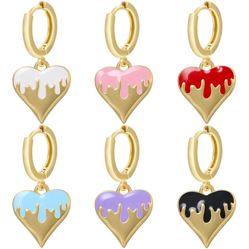 Retro Smooth Heart Drop Oil Pendant Copper Earrings Wholesale Nihaojewelry