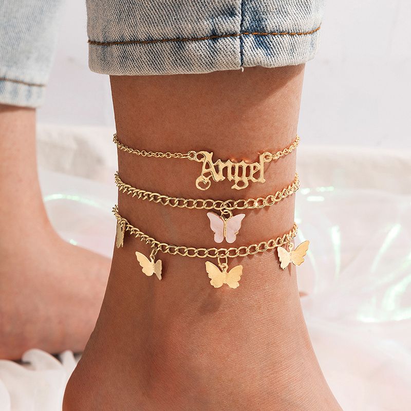 Simple Butterfly Alphabet Three-piece Alloy Anklet Wholesale Nihaojewelry