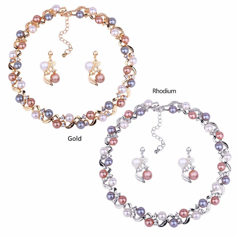 Fashion Multicolor Imitation Pearl Beaded Necklace Earrings Set Wholesale Nihaojewelry