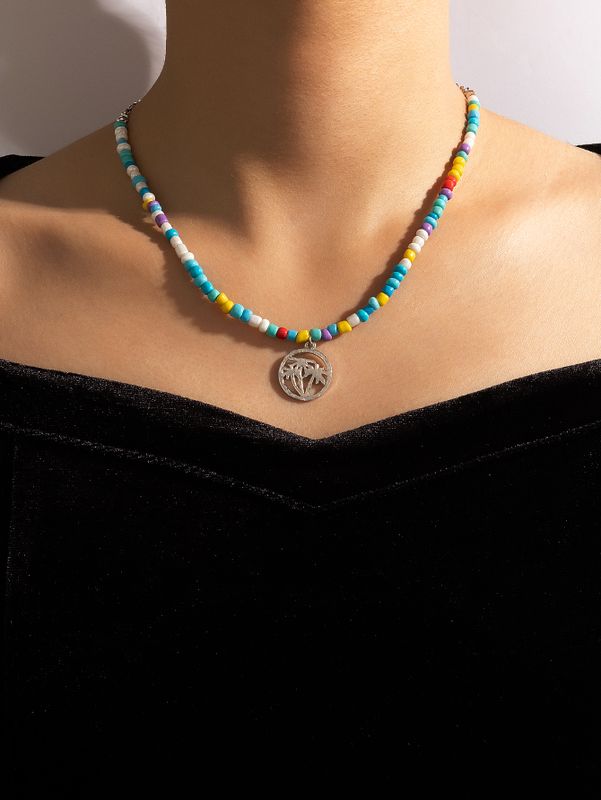 Bohemian Style Multicolor Beaded Round Pendant Necklace Wholesale Nihaojewelry