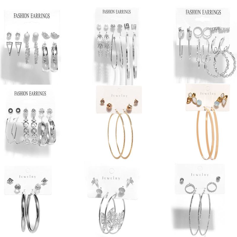 Fashion Metal Circle Butterfly Rhinestone Earrings Set Wholesale Nihaojewelry
