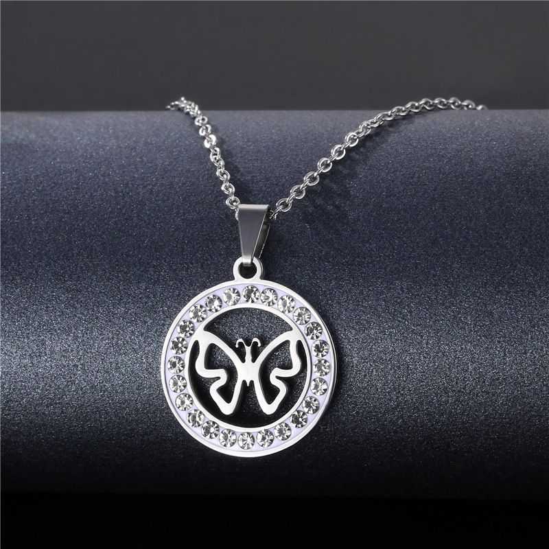 Simple Stainless Steel Rhinestone Hollow Butterfly Necklace Wholesale Nihaojewelry