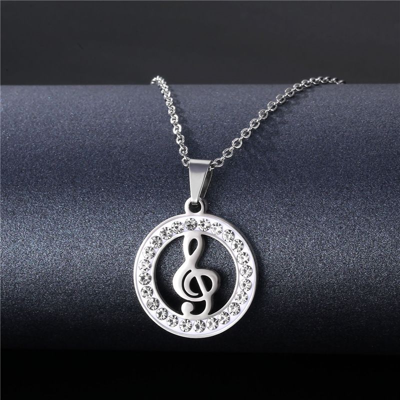 Simple Stainless Steel Musical Note Inlaid Rhinestone Necklace Wholesale Nihaojewelry