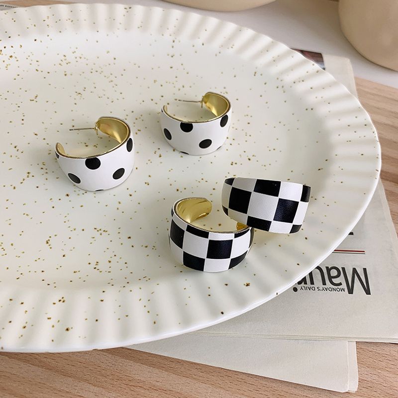 Checkerboard Polka Dot C-shaped Stud Earrings Wholesale Nihaojewelry