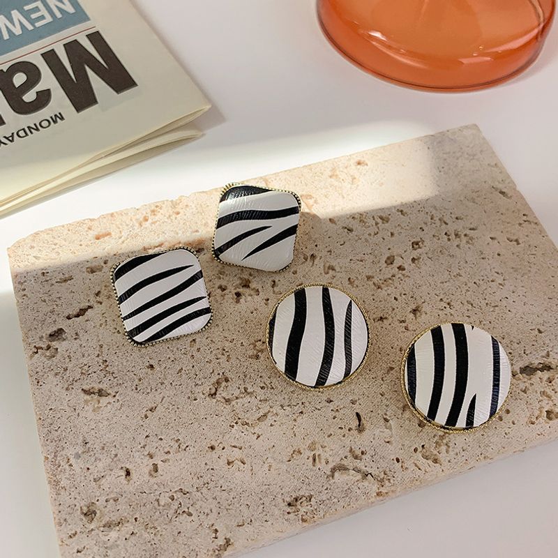Black White Zebra Pattern Round Square Stud Earrings Wholesale Nihaojewelry