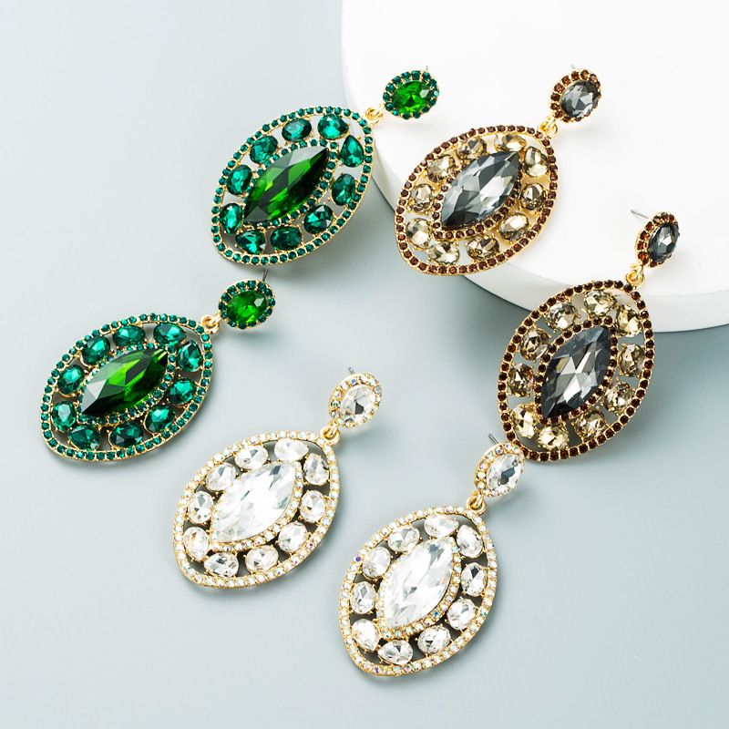 Retro Color Diamond Willow-shaped Alloy Earrings Wholesale Nihaojewelry
