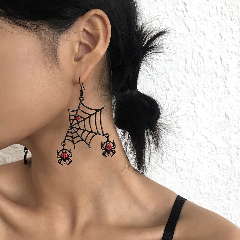 Halloween New Spider Geometric Alloy Diamond Earrings Wholesale Nihaojewelry