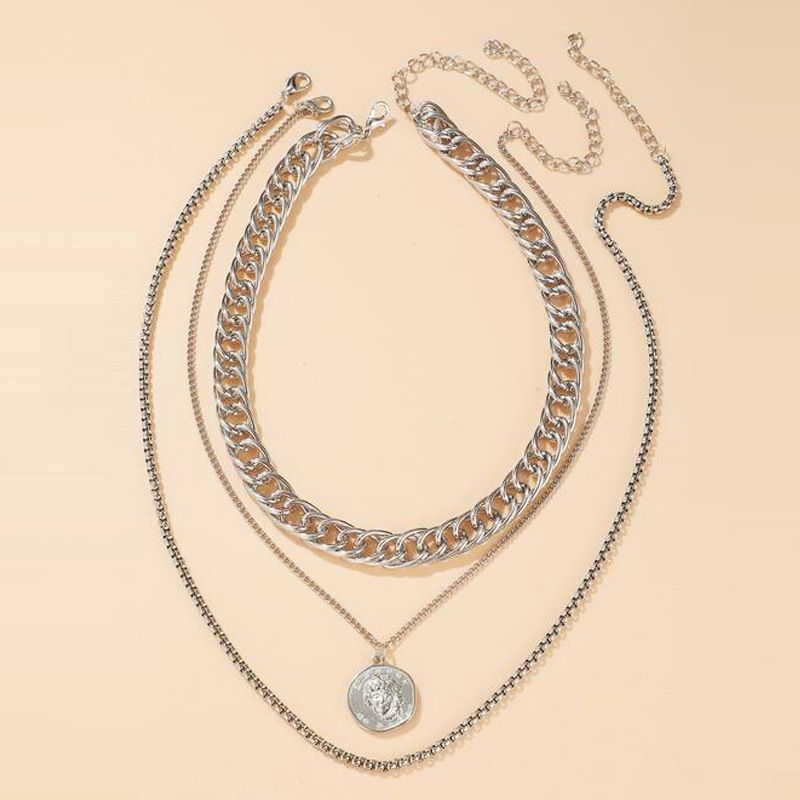 Retro Einfache Dicke Hohle Kette Mehrschichtige Kreisfigur Halskette Großhandel Nihaojewelry