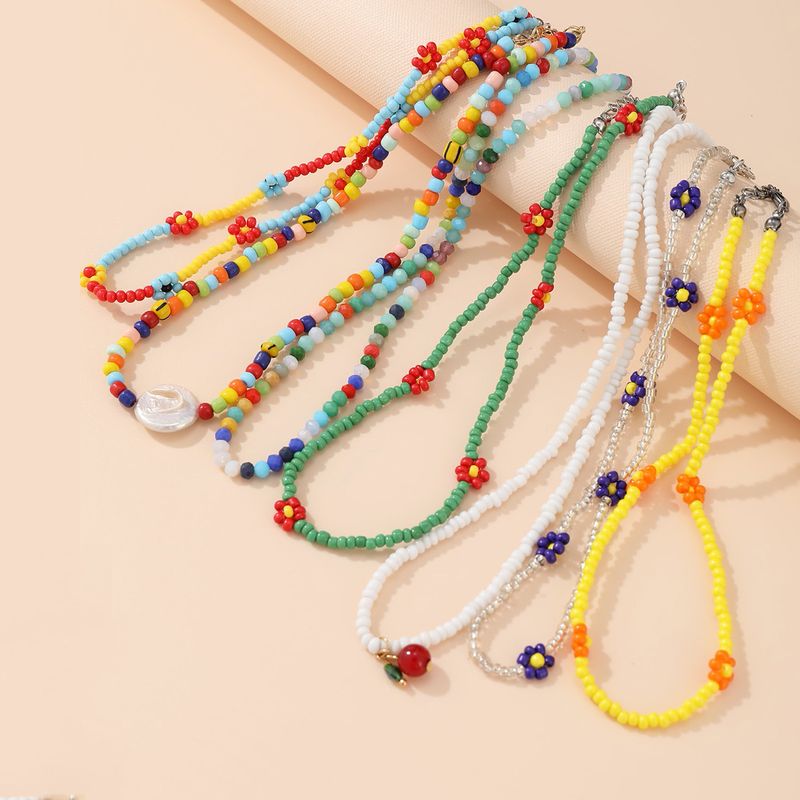 Böhmische Einfache Farbe Miyuki Perlen Gänseblümchen Halskette 7-teiliges Set Großhandel Nihaojewelry