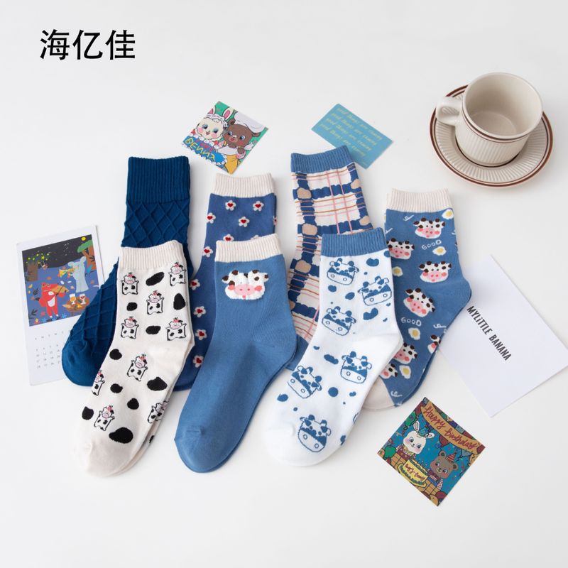 Chaussettes En Coton Peigné D&#39;impression De Vache De Dessin Animé Mignon En Gros Nihaojewelry