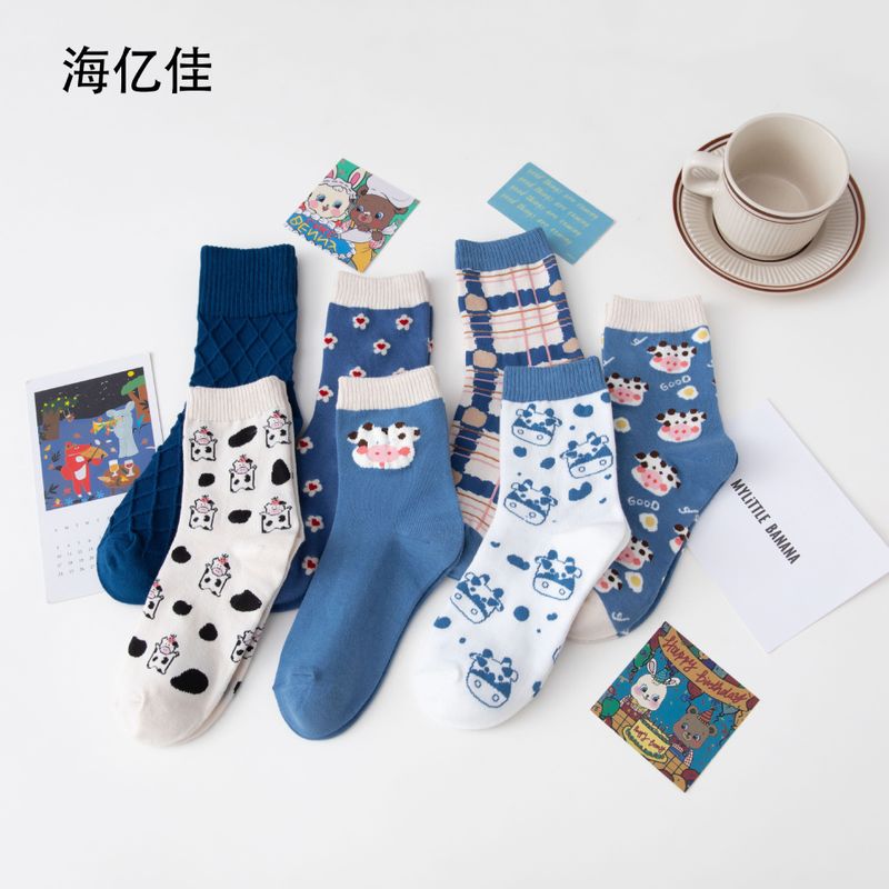 Cute Cartoon Cow Printing Combed Cotton Socks Wholesale Nihaojewelry