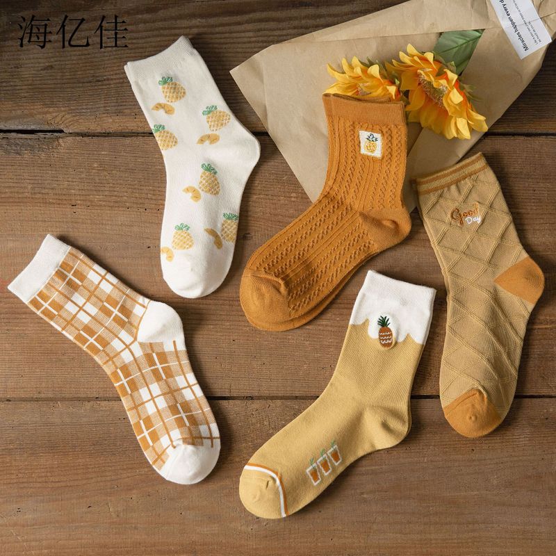 Korean Cute Pineapple Contrast Color Mid-tube Cotton Socks Wholesale Nihaojewelry