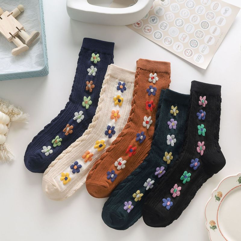 Fashion Contrast Color Three-dimensional Small Flower Tube Socks Wholesale Nihaojewelry