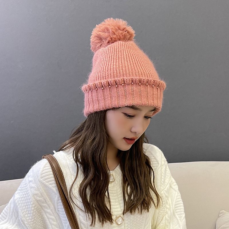 Ruffled Rabbit Fur Solid Color Knit Hat Wholesale Nihaojewelry