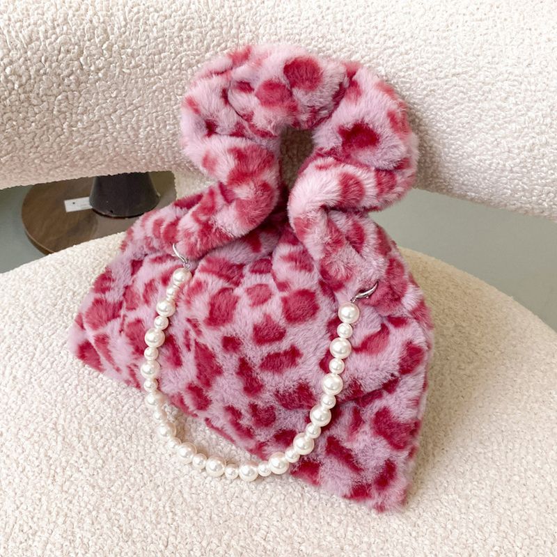 Cute Leopard Print Pearl Chain Plush Handbag Wholesale Nihaojewelry