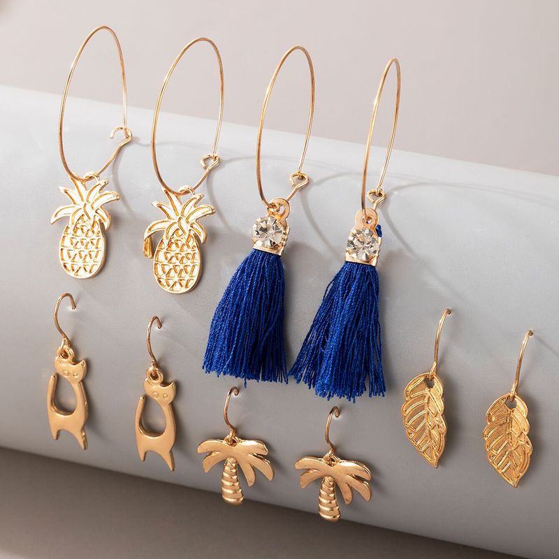 Style Bohème Gland Feuille Ananas Boucles D&#39;oreilles Animaux Ensemble De Cinq Pièces En Gros Nihaojewelry