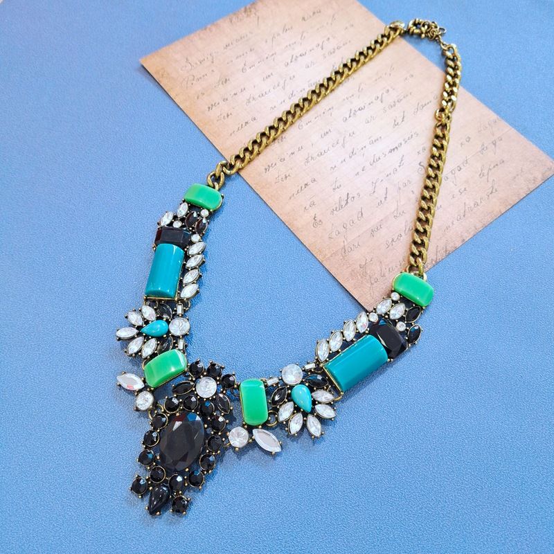 Exaggerated Green Resin Gemstone Sweater Chain Necklace Wholesale Jewelry Nihaojewelry