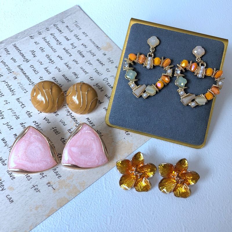 Vintage Style Drip Glaze Enamel Plant Flower Heart Shape Geometric Earrings Wholesale Jewelry Nihaojewelry