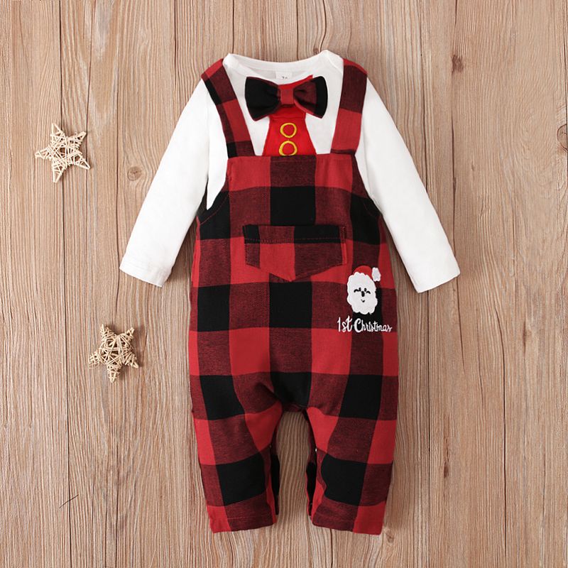 Fashion Baby Long-sleeved Romper Two-piece Checkered Contrast Color Suit Wholesale Nihaojewelry