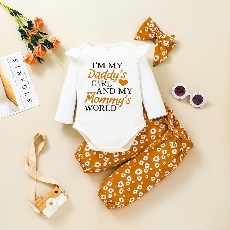 Ins New Infant Letter Long-sleeve Jumpsuit Suit Printed Baby Girl Triangle Rompers Trousers Two-piece Suit