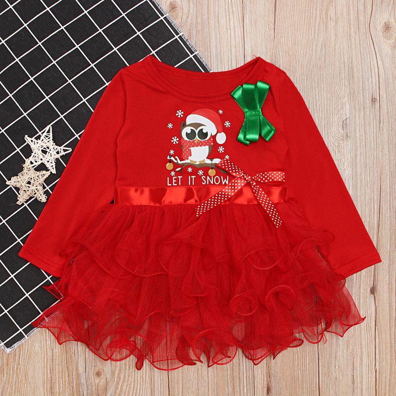 Cartoon Printing Children's Red Long-sleeved Christmas Dress Wholesale Nihaojewelry