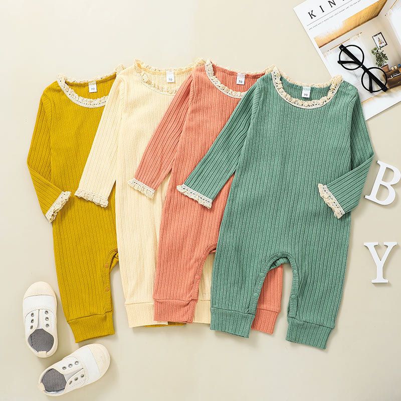Autumn 2021 Baby Fashion Long Sleeve Rompers Jumpsuit Baby Sunken Stripe Romper Going Out Rompers In Stock Wholesale