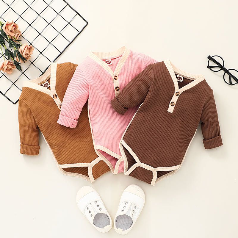 Long Sleeve Button Solid Color Children's Romper Wholesale Nihaojewelry