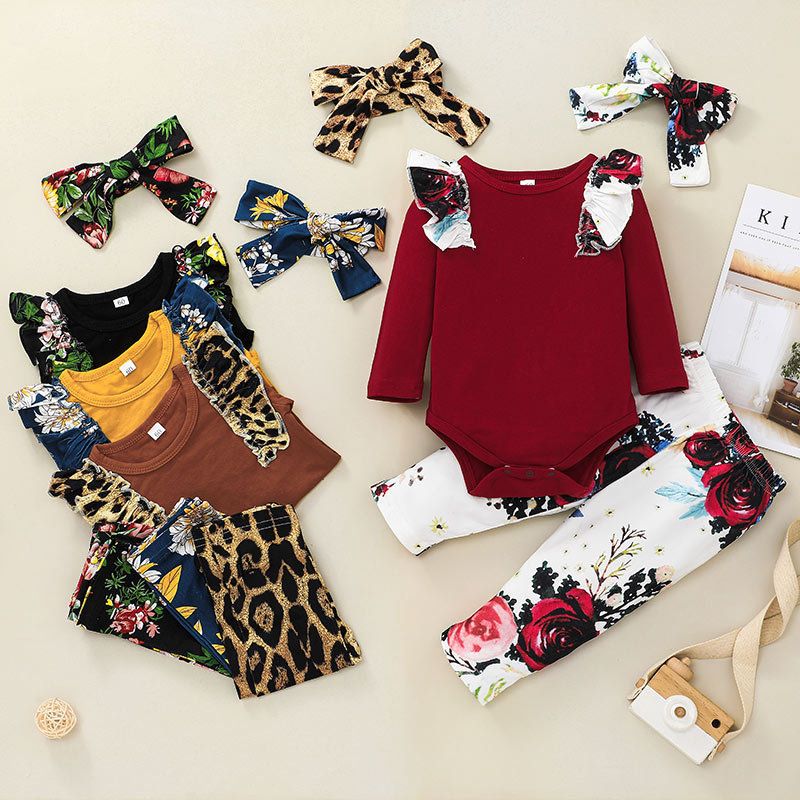 2021 Foreign Trade Children's Wear Baby Long Sleeved Romper Suit European And American Autumn Baby Jumpsuit Floral Two-piece Suit