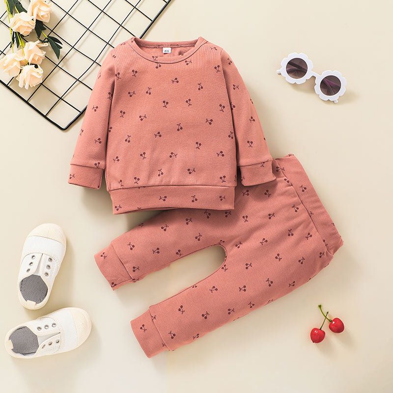 Fashion Children's Solid Color Sweater Trousers Printed Round Neck Two-piece Wholesale Nihaojewelry