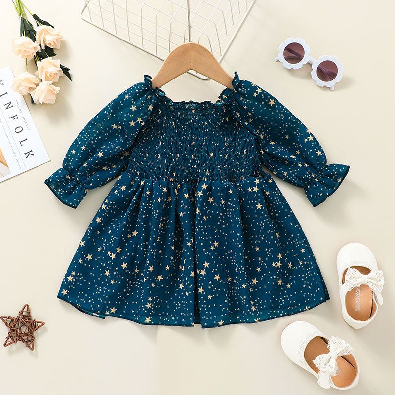 Mode Kontrast Farbe Sterndruck Baby Körper Langarmkleid Großhandel Nihaojewelry