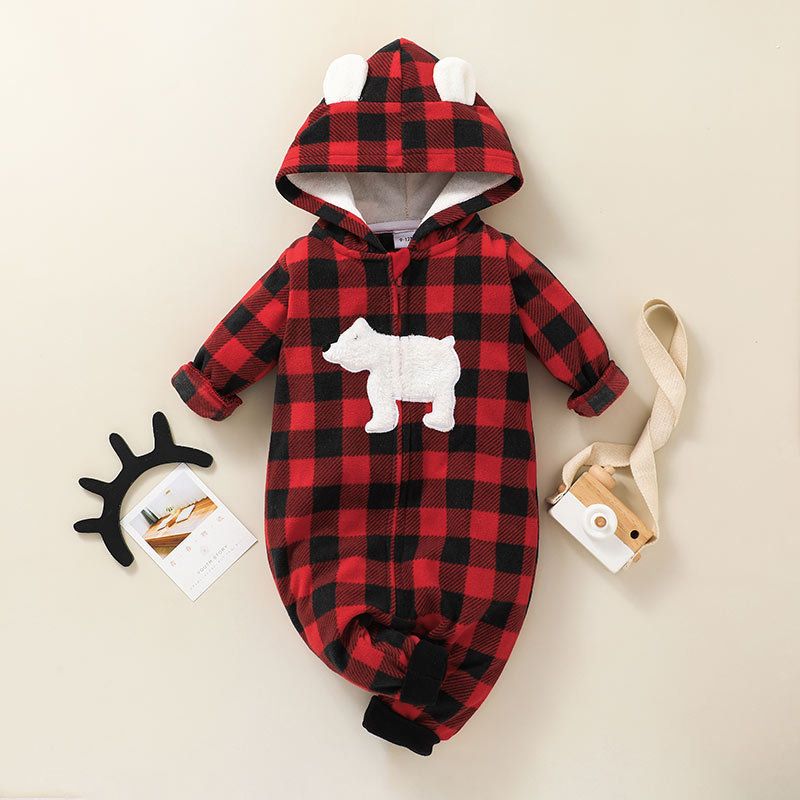 Baby Clothes 2021 Autumn Hooded Zip-up Shirt Outer Romper Children's Clothing Plaid Baby Rompers Jumpsuit