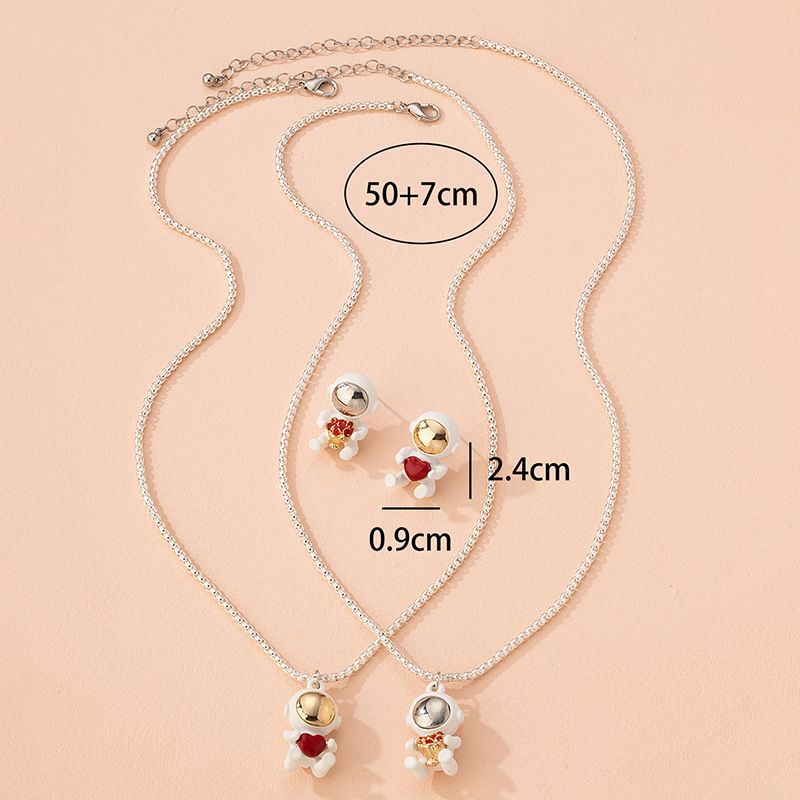 Spaceman Heart-shaped Rose Pendant Necklace Earrings Set Wholesale Nihaojewelry