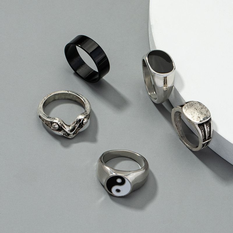Vintage Einfache Kontrastfarbe Tai Chi Geometrischer Breiter Ring Set Großhandel Nihaojewelry