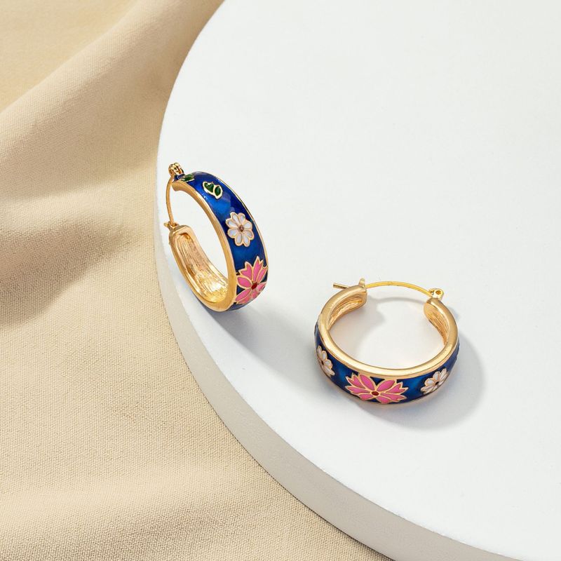 1 Pair Drip Glazed Flower Earrings Flower Wheel Harajuku Style Pastoral Women's Fashion Cold Wind Vintage Earrings