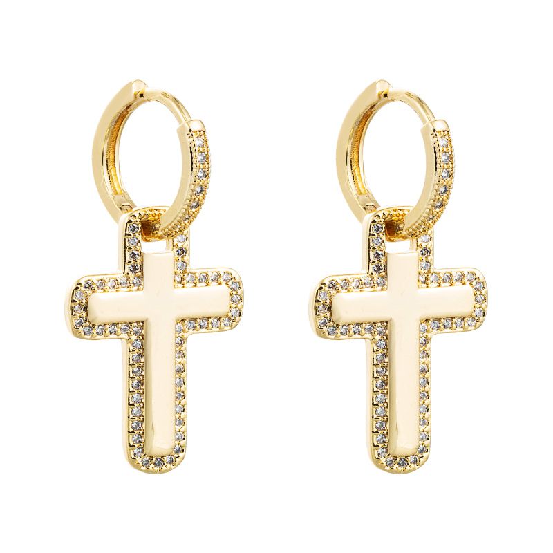 Cross Pendant Copper Inlaid Zircon Earrings Wholesale Nihaojewelry